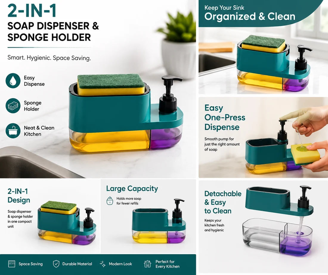 2-in-1 Soap Dispenser with Sponge Holder