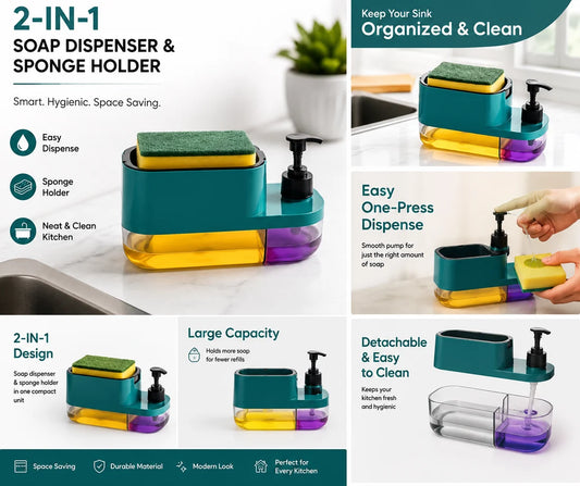 2-in-1 Soap Dispenser with Sponge Holder